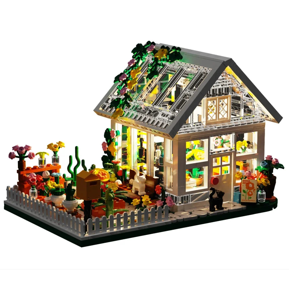 Flower House Mini Building Blocks Sets Greenhouse Kits With LED Lights Birthday Gifts For Kids