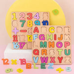 3D Montessori Wooden Puzzle Alphabet Letters Number Matching Games Hand Grasping Board Early Education Learning Blocks Toy