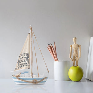 Ocean Decorations Water Table Toy Sailboat Wooden Ornament Model White Office Seaside