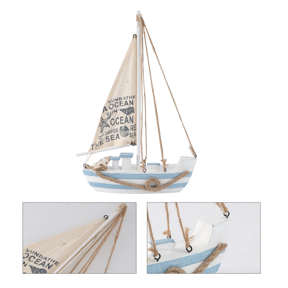 Ocean Decorations Water Table Toy Sailboat Wooden Ornament Model White Office Seaside